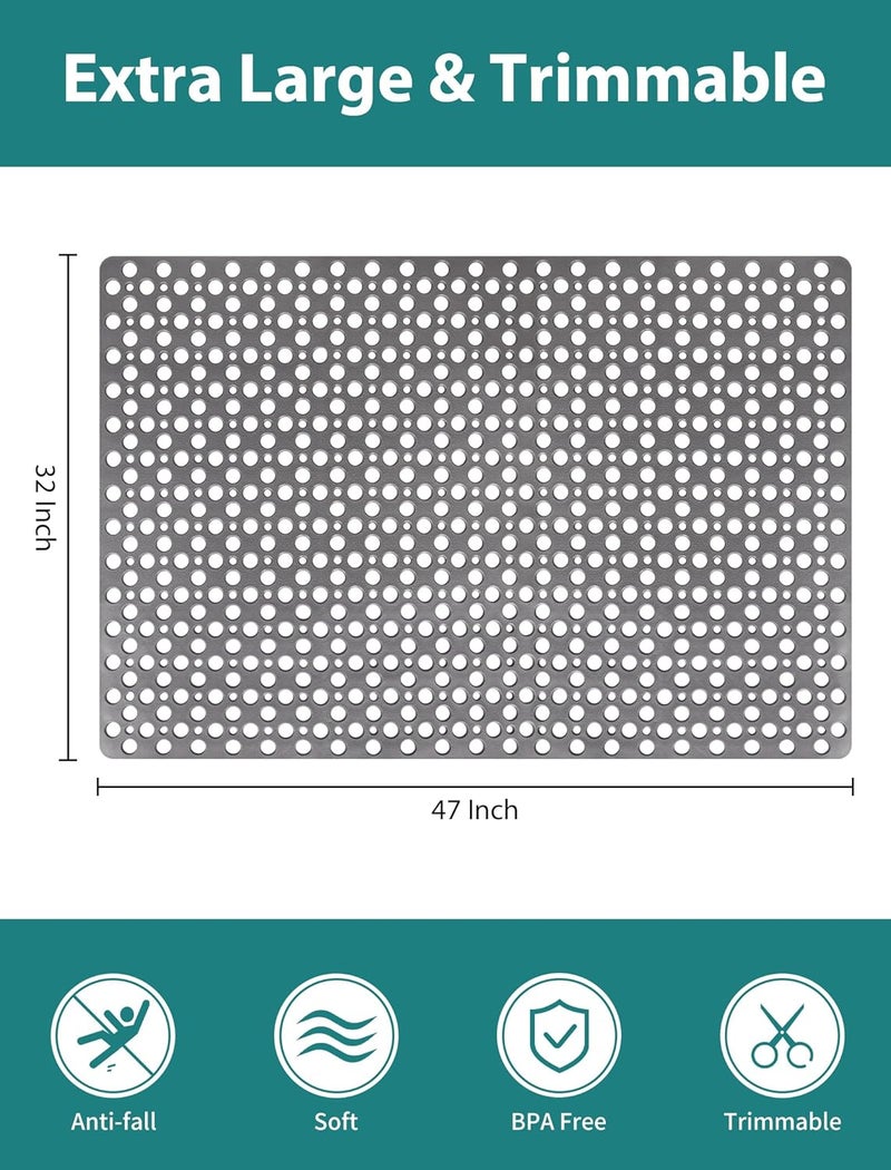 Yonala Extra Large Shower Mat, 47 x 32 Inch Non Slip Shower Mats for Inside Shower, Soft TPE Shower Floor Mat with Suction Cups and Drain Holes, Machine Washable Bathroom Shower Mat, Easy to Clean - Image 2